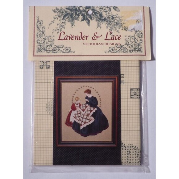 Vintage Lavender & Lace Victorian Cross Stitch Kit "The Quiltmaker" 1994 - Picture 1 of 4